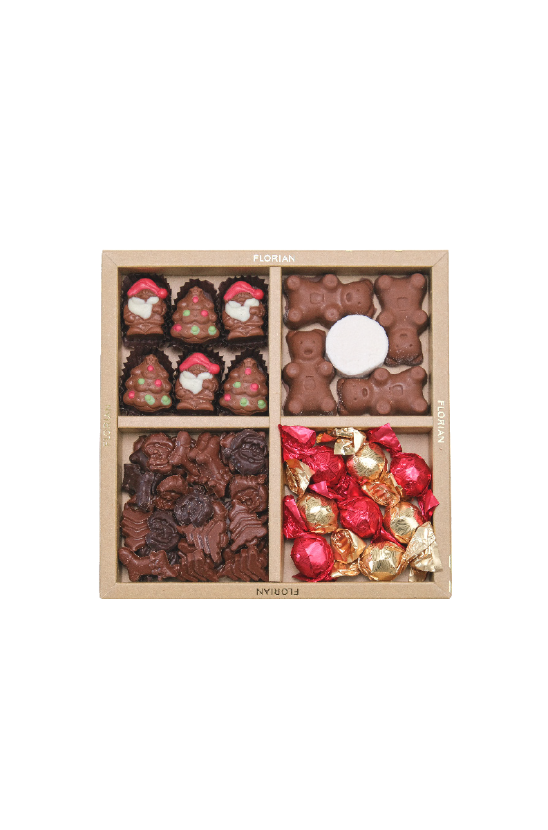 Coffret douceurs d'enfance - chocolats de Noël - ourson guimauve et chocolat - Confiserie Florian