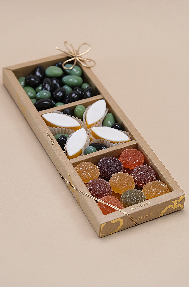 Trio de Provence - Calissons d'Aix - Pâtes de fruits - olives en chocolat - Confiserie Florian