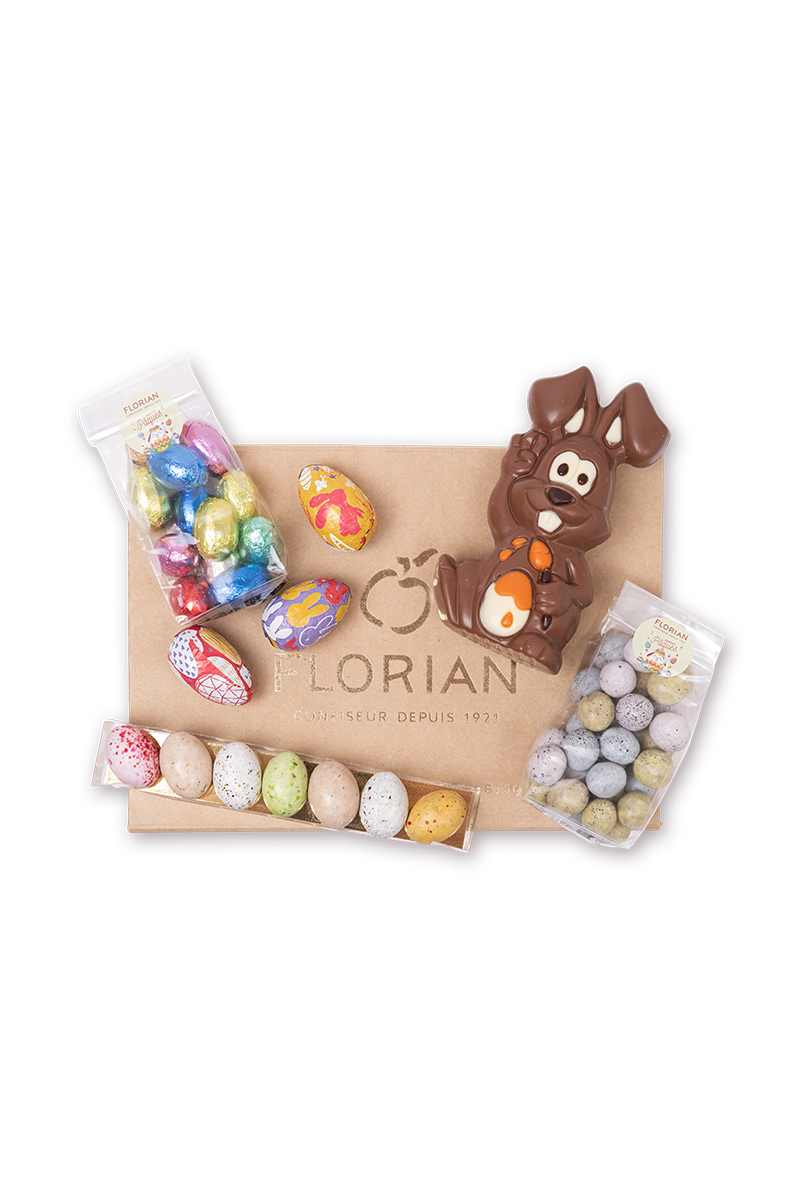 Coffret traditionnel de Pâques - Confiserie Florian
Chocolat de Pâques, lapin en chocolat, œufs en chocolat
