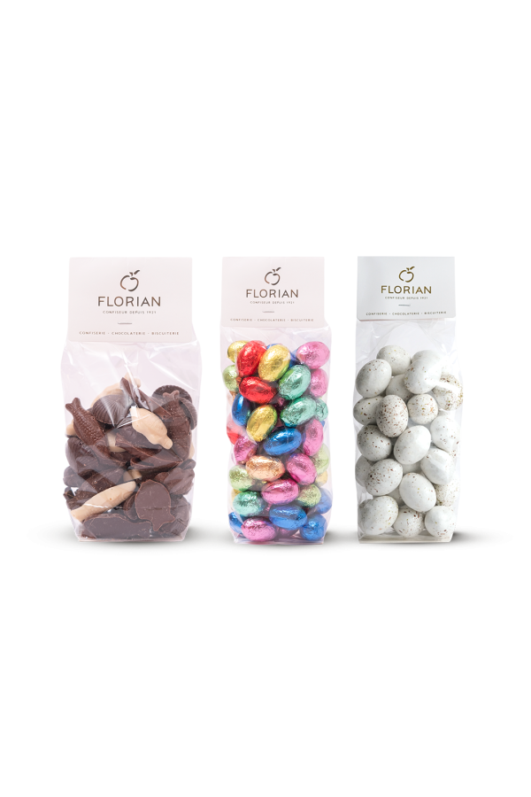 Colis spécial chausse aux œufs de Pâques - Fritures en chocolat - Œufs de mouettes - œufs en chocolat fourrés - Confiserie Florian