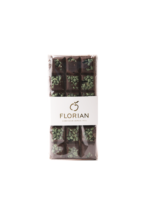 Tablette de chocolat noir à la verveine cristallisée - Confiserie Florian