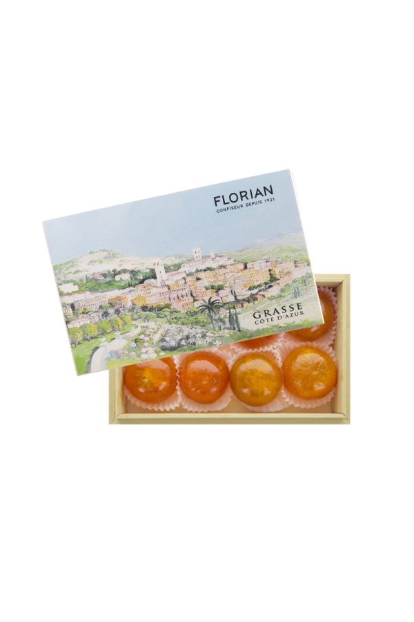 Coffret cadeau clémentines confites artisanales boite en bois décor de la ville de Grasse - Confiserie Florian