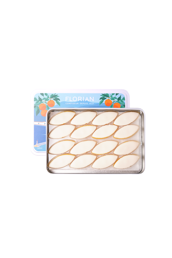 Coffret en métal au couleur de la Côte d'Azur - Calissons de Provence - Confiserie Florian