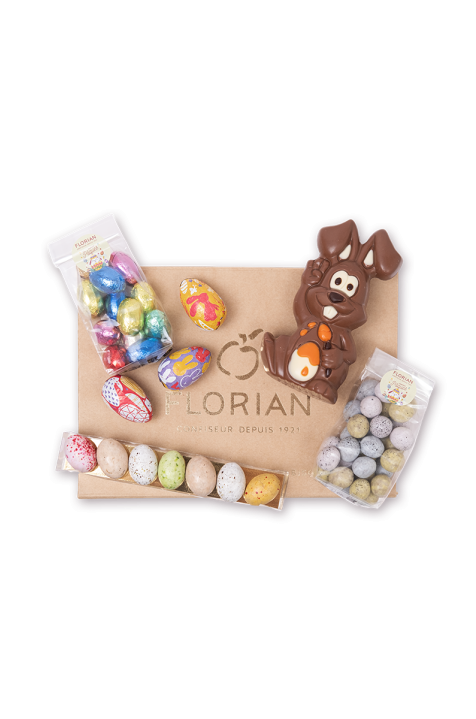 Coffret traditionnel de Pâques - Confiserie Florian
Chocolat de Pâques, lapin en chocolat, œufs en chocolat