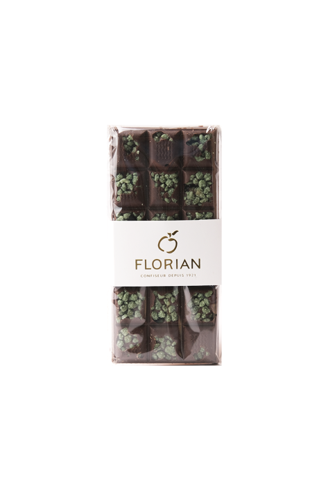 Tablette de chocolat noir à la verveine cristallisée - Confiserie Florian