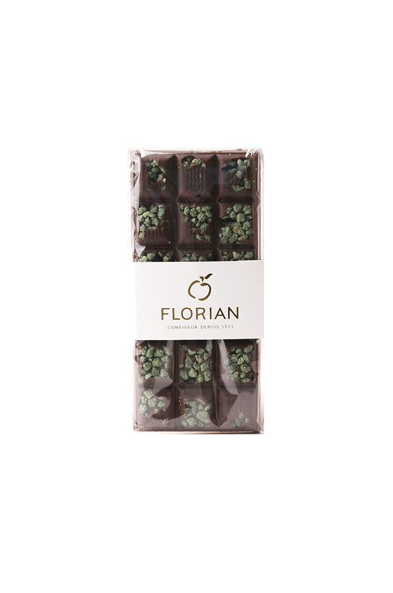 Tablette de chocolat noir à la verveine cristallisée - Confiserie Florian