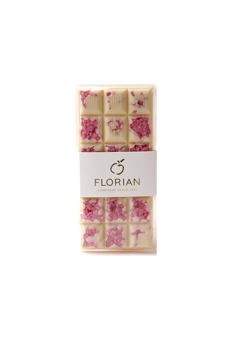 Tablette de chocolat blanc à la roses cristallisées - Confiserie Florian