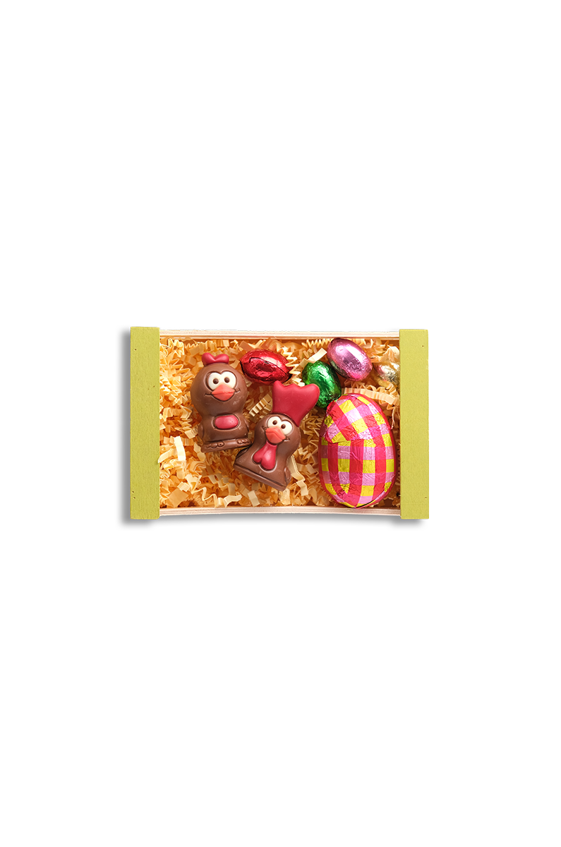 Cagette de Pâques garnie de chocolat de Pâques - Confiserie Florian